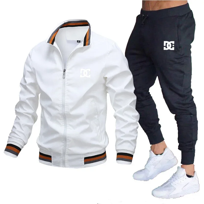 Spring New Men's Suit Jacket and Sweater Two-Piece Set Casual Spliced Pants Baseball Stand Collar High Quality Jogging Jacket