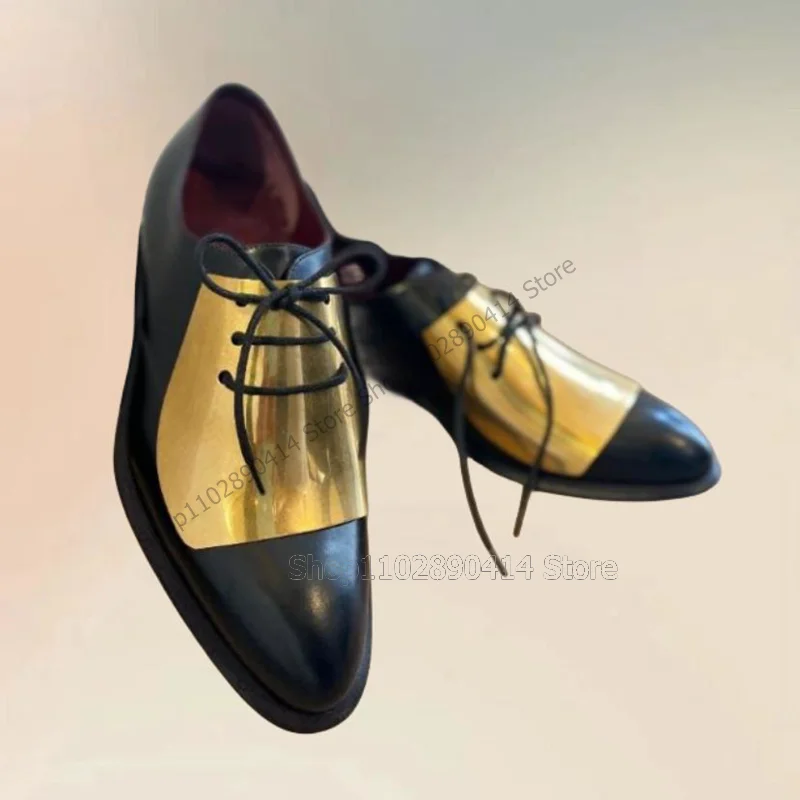 Metal Decor Black Pointed Toe Strappy Men Shoes Fashion Lace Up Male Shoes Luxury Handmade Party Banquet Office Men Casual Shoes