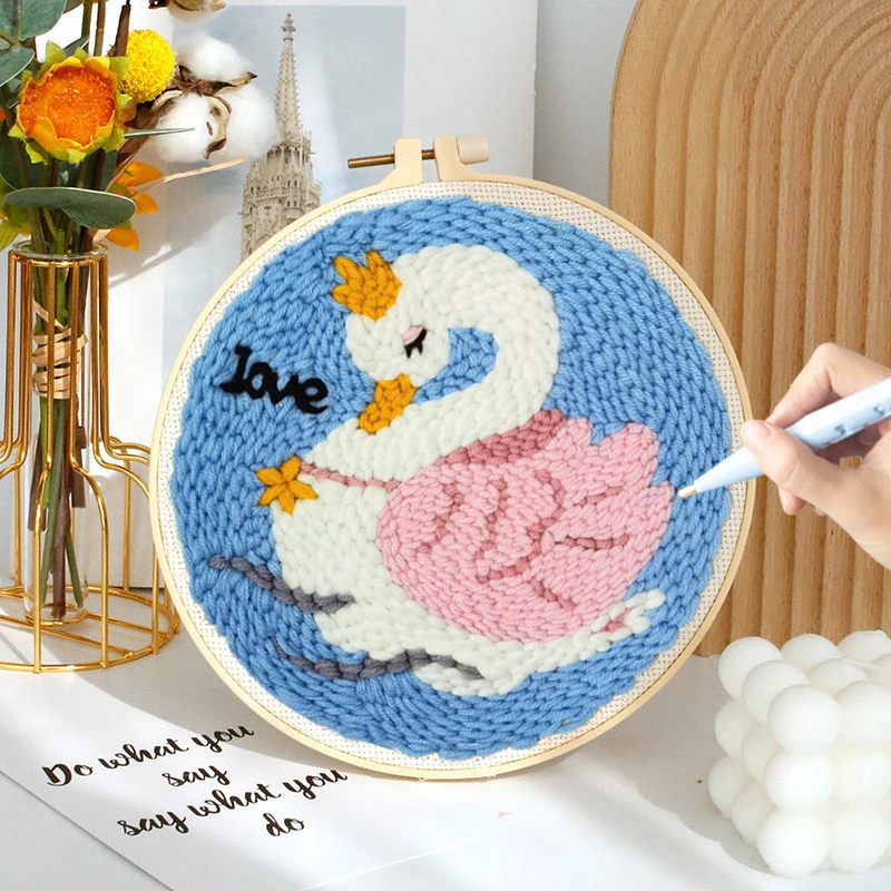 

Punch Needle Embroidery Kit Lovely Animal Pattern for Beginners Easy Embroidery Needlework Wool Home Decor Needle Arts Craft Set