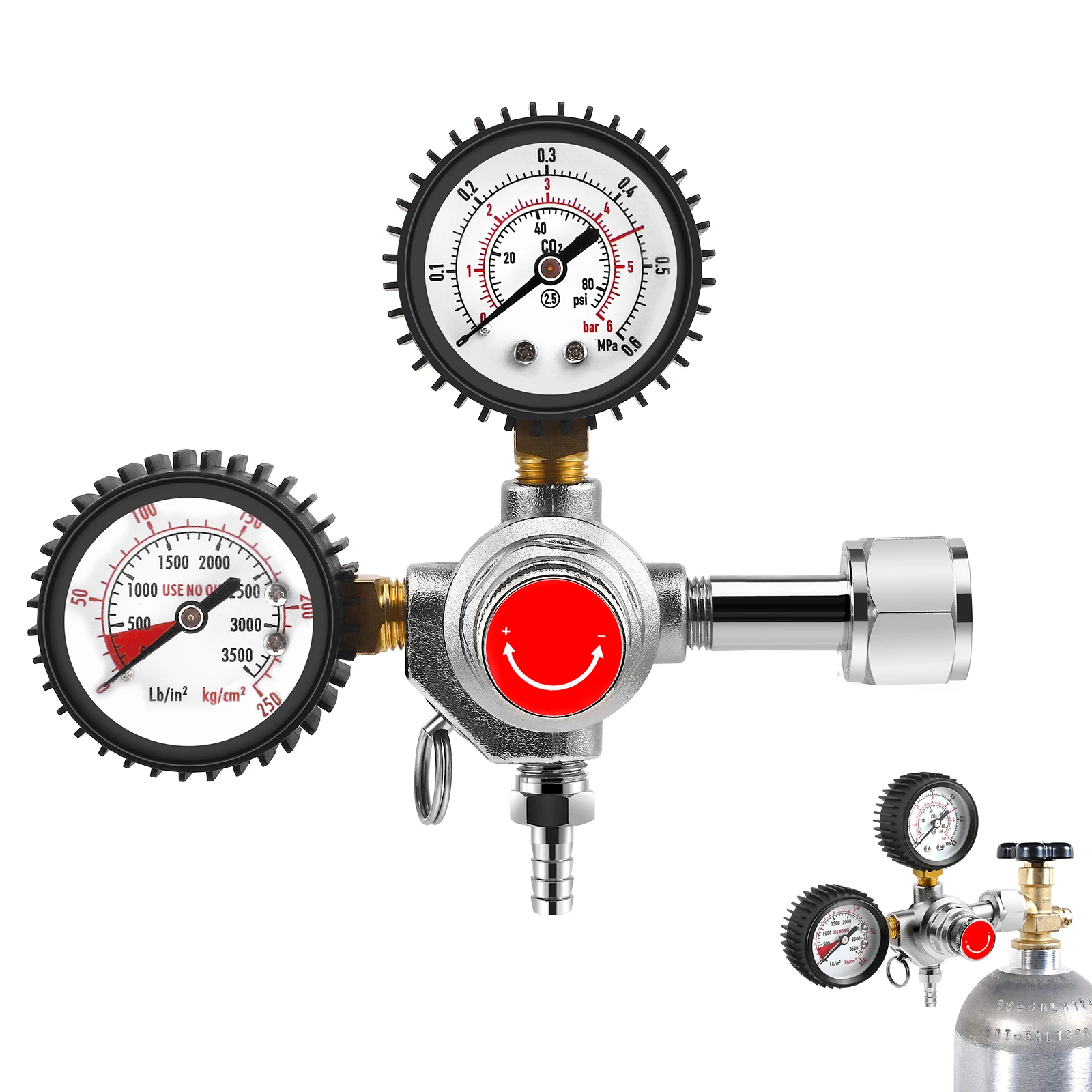 Regulador de presión de CO2 para botellas de gas, reguladores de dióxido de carbono CO2, reductor de presión para bebidas y cerveza W21.8, regulador de doble manómetro.