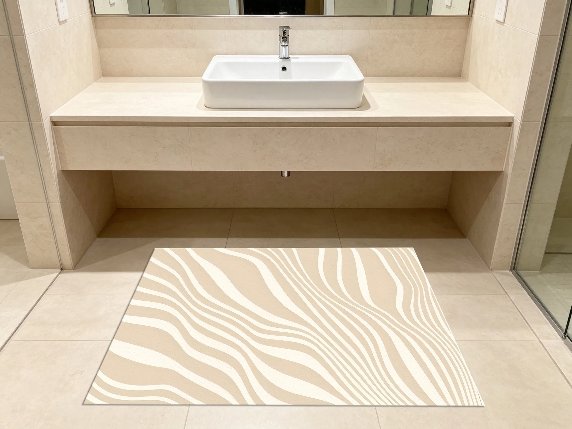 2D Large Rug, Light Brown Flowing Wave Pattern, Minimalist Style, Living Room & Bedroom Carpet