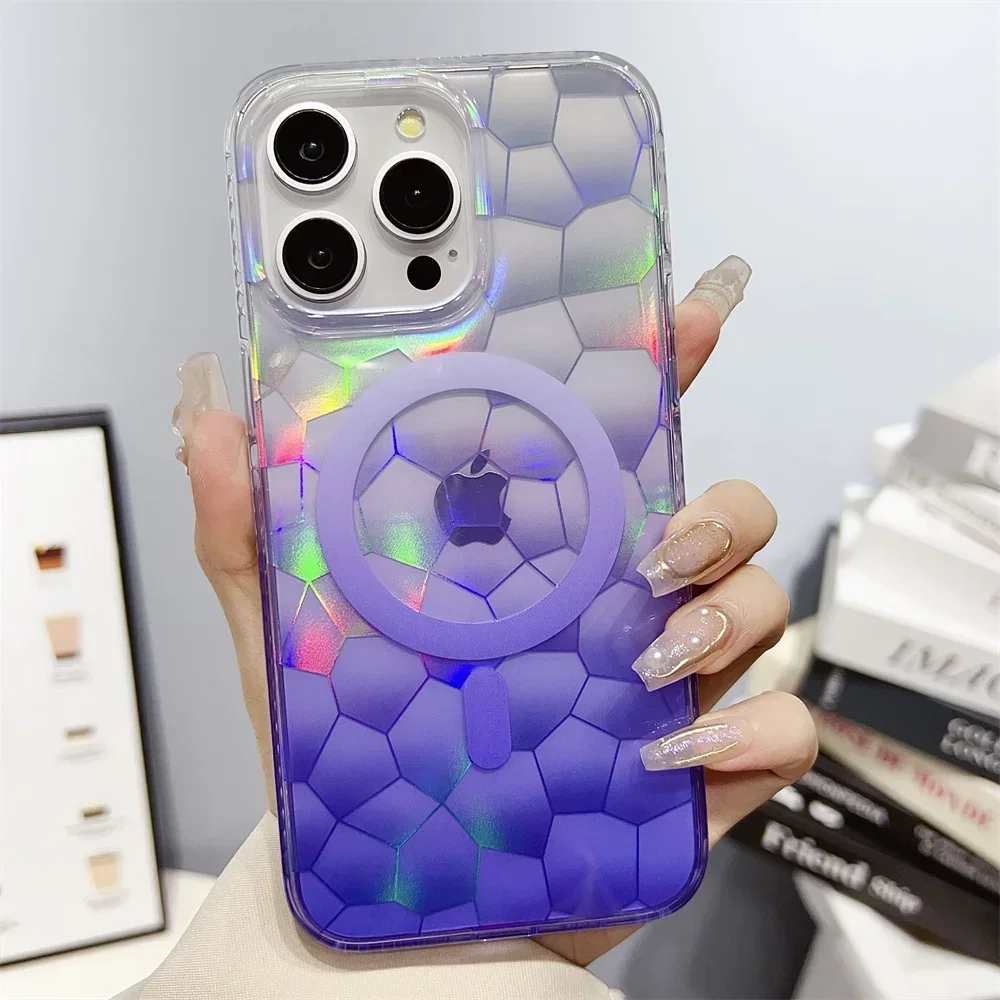 

Aurora For Colorful Case For iPhone 15 14 13 12 11 Pro Max Plus Magnetic Laser Transparent Acrylic Cover