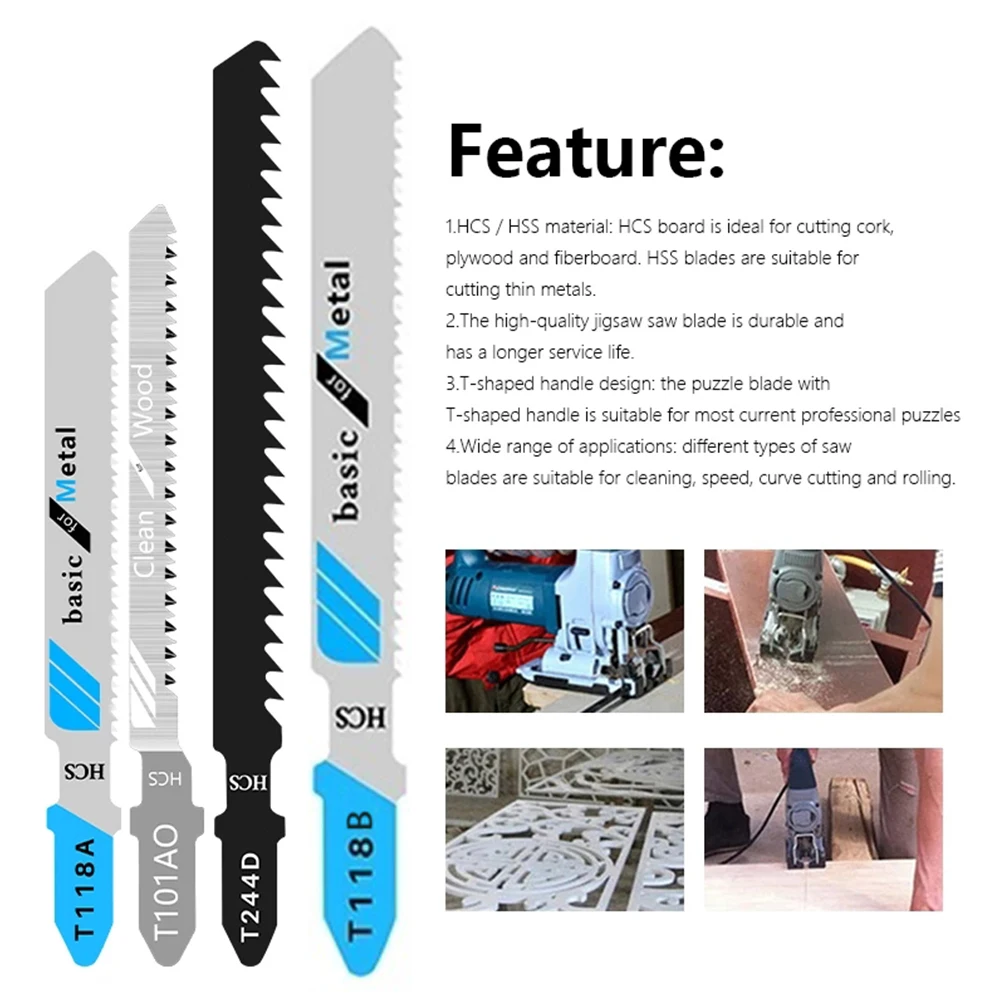 10pcs/set Jig Saw Blade T-Shank Jigsaw For Wood Metal Cutting Tool HCS Steel Saw Blade Woodworking Tool