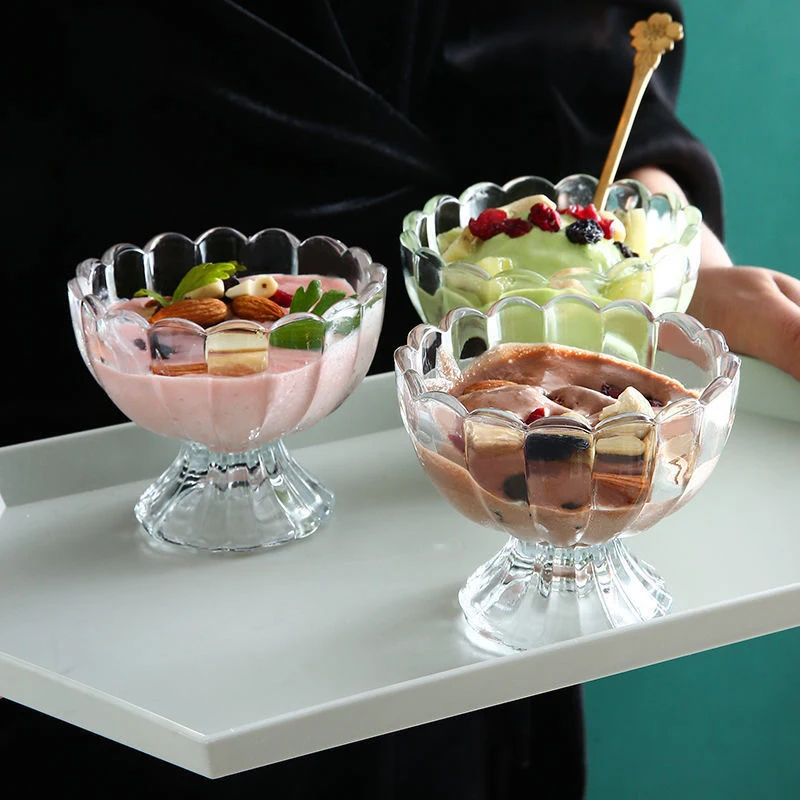 1pc Thickened Cocktail Glass Dessert Cup Simple Goblet Ice Cream Bowl Cold Drink Juice Salad Milkshake Glass Cup