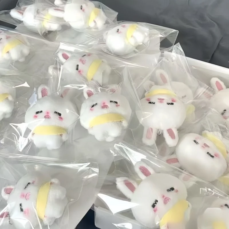 9cm Kawaii Squinting Eyes Powder Blusher Bunny Soft Cute Plush Toy Key Pendant desktop Decoration Bag Pendant Cute Gift