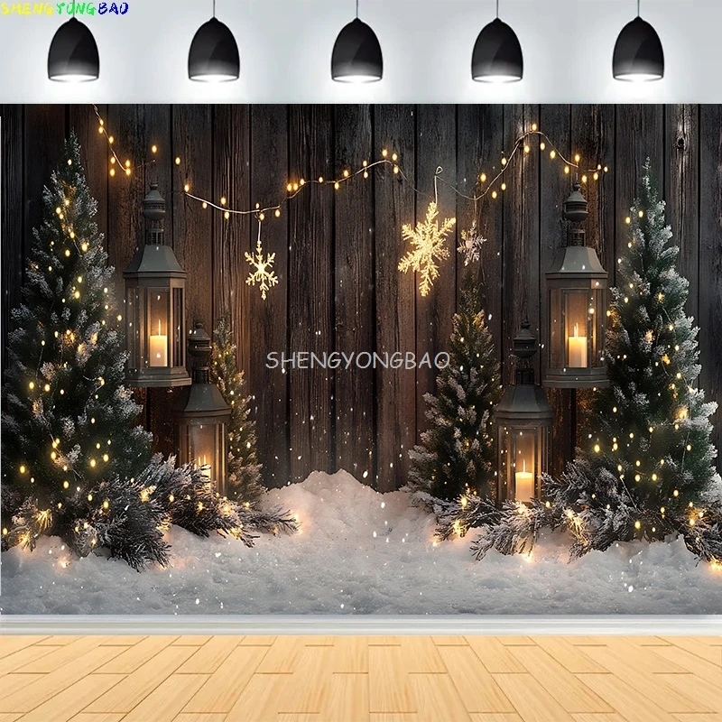 Christmas Day Pine Tree Gift Photography Backdrop Props Xmas Eve Party Decor Fireplace Window Family New Year Background HQ-02