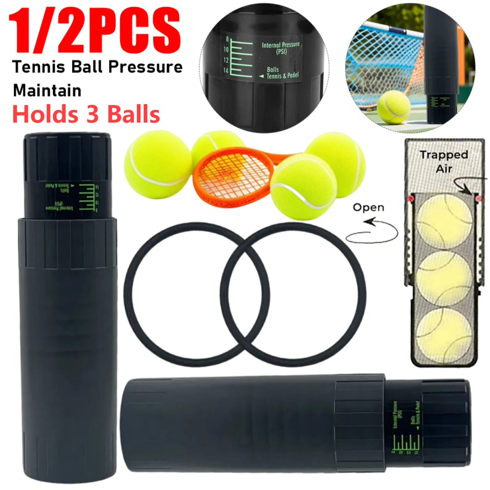 

Tennis Ball Pressure Maintain Repair Container Storage Jar Storage Box for Tennis Ball Shape Restore Bounce Ball Protect 1/2PCS