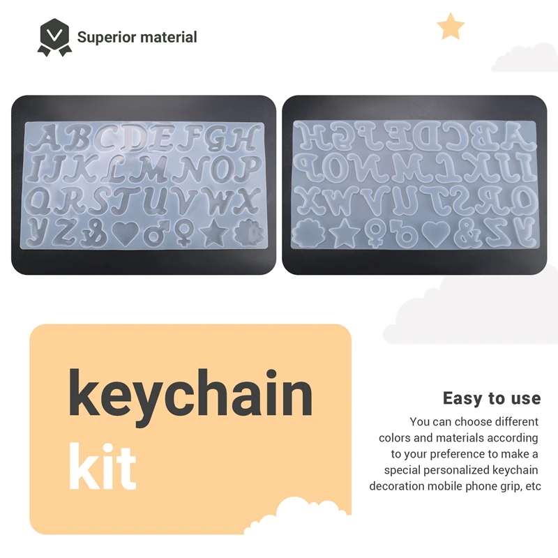 ●Reverse Letter Resin Mold Kit, Silicone Mold for Resin DIY, Letter and Decorative Epoxy Resin Keychain Making Set