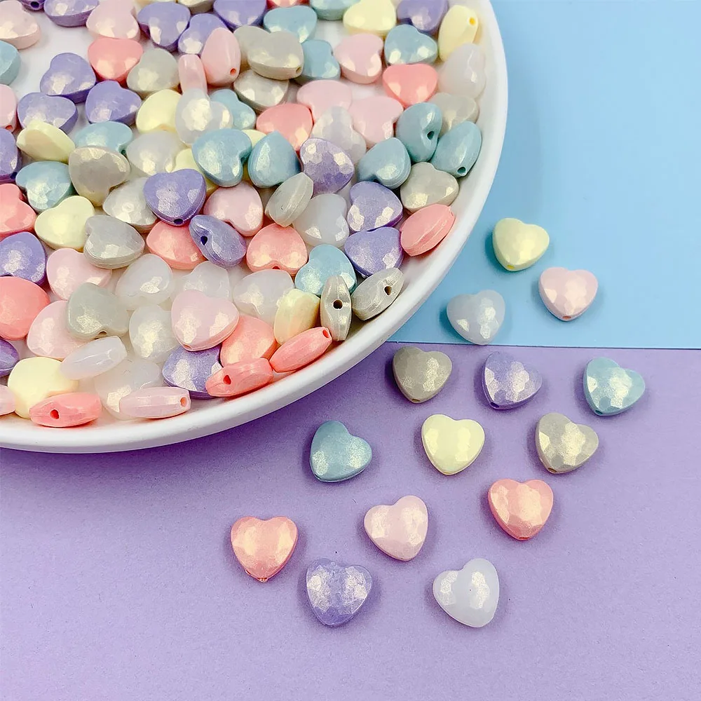 50Pcs 10*11mm Acrylic Heart Loose Beads Pearlescent Macaron Color Charm Spacer Beads For Jewelry Making DIY Bracelets Necklace