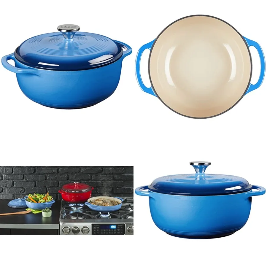 

4.5 Quart Enameled Cast Iron Dutch Oven with Lid Dual Handles Oven Safe up to 500 F or on Stovetop - Use to Marinate, Cook, Bak