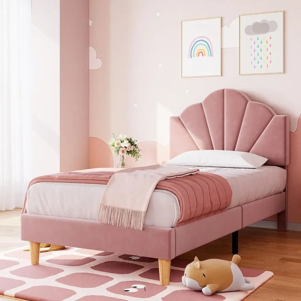 

Двуспальная кровать Twin Size из розового бархата с регулируемой решеткой - не требует пружинного блока, тихая и прочная