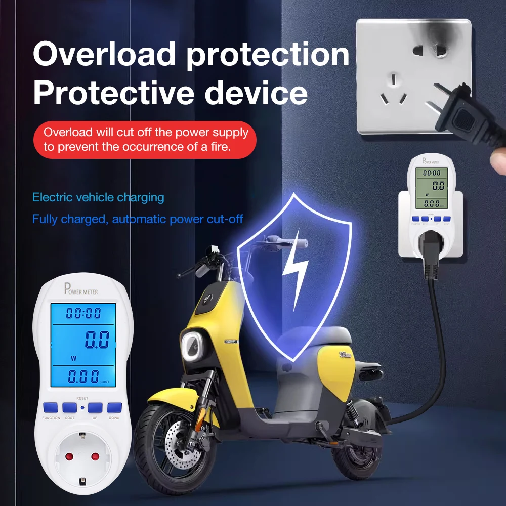 Medidor de consumo eléctrico con enchufe y pantalla LCD - imagen 3