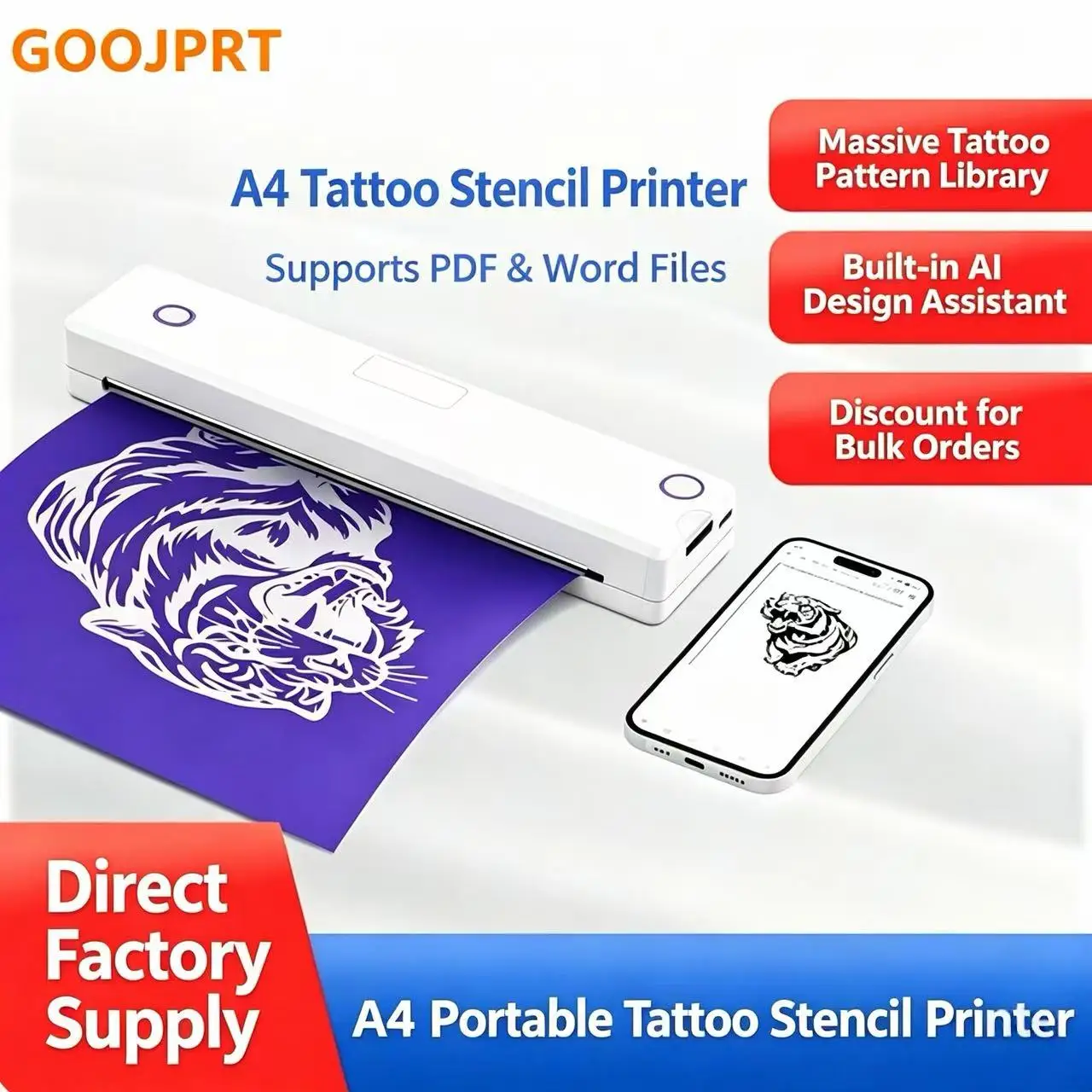 Mini A4 Bluetooth Thermal Tattoo Printer Portable Wireless Tattoo Stencil Transfer Machine Inkless Tattoo Template Copier