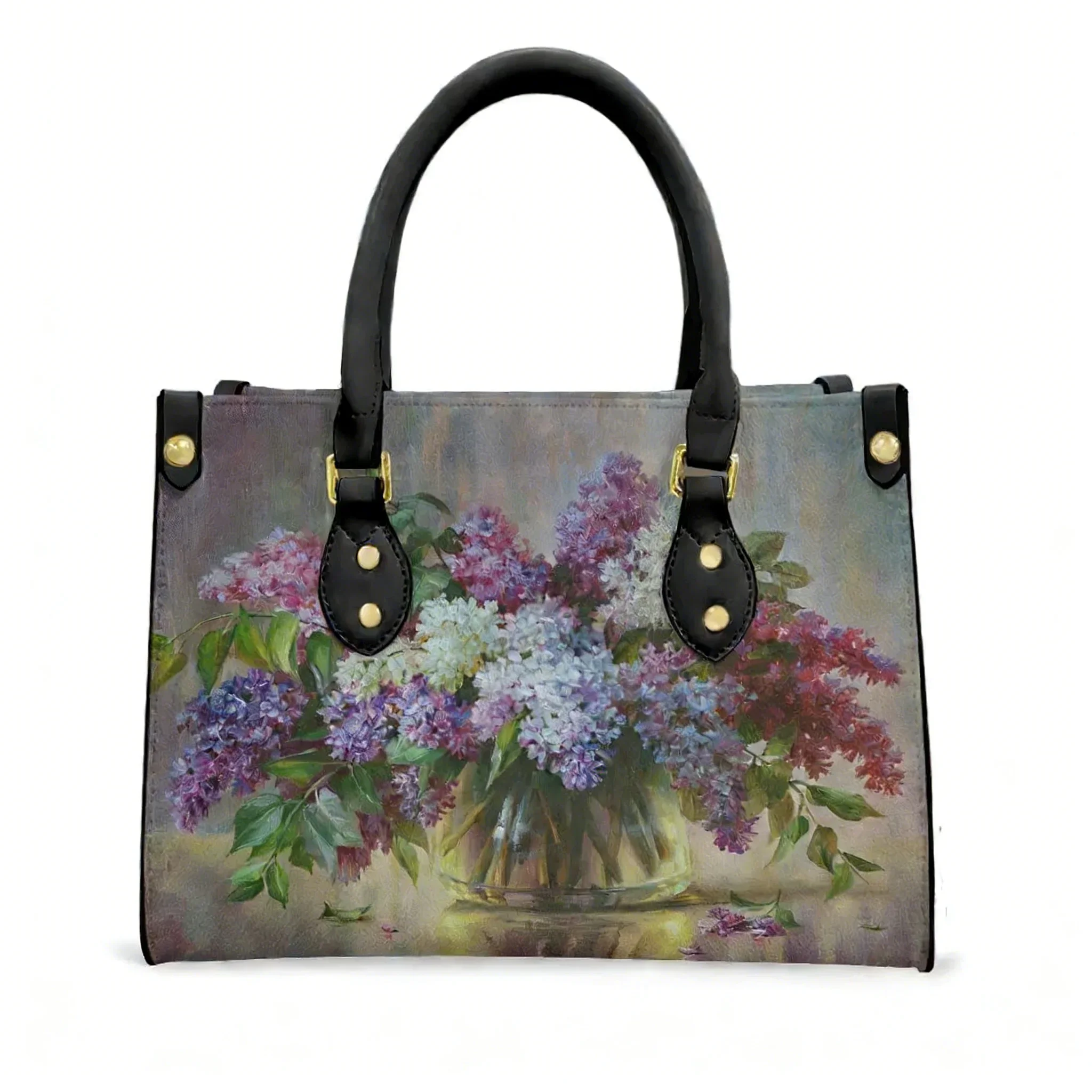 Floral Print Pattern Tote Bag Purse Womens Mens Personalized Text Image PU Leather Handbag Business Shopping Gift Bags