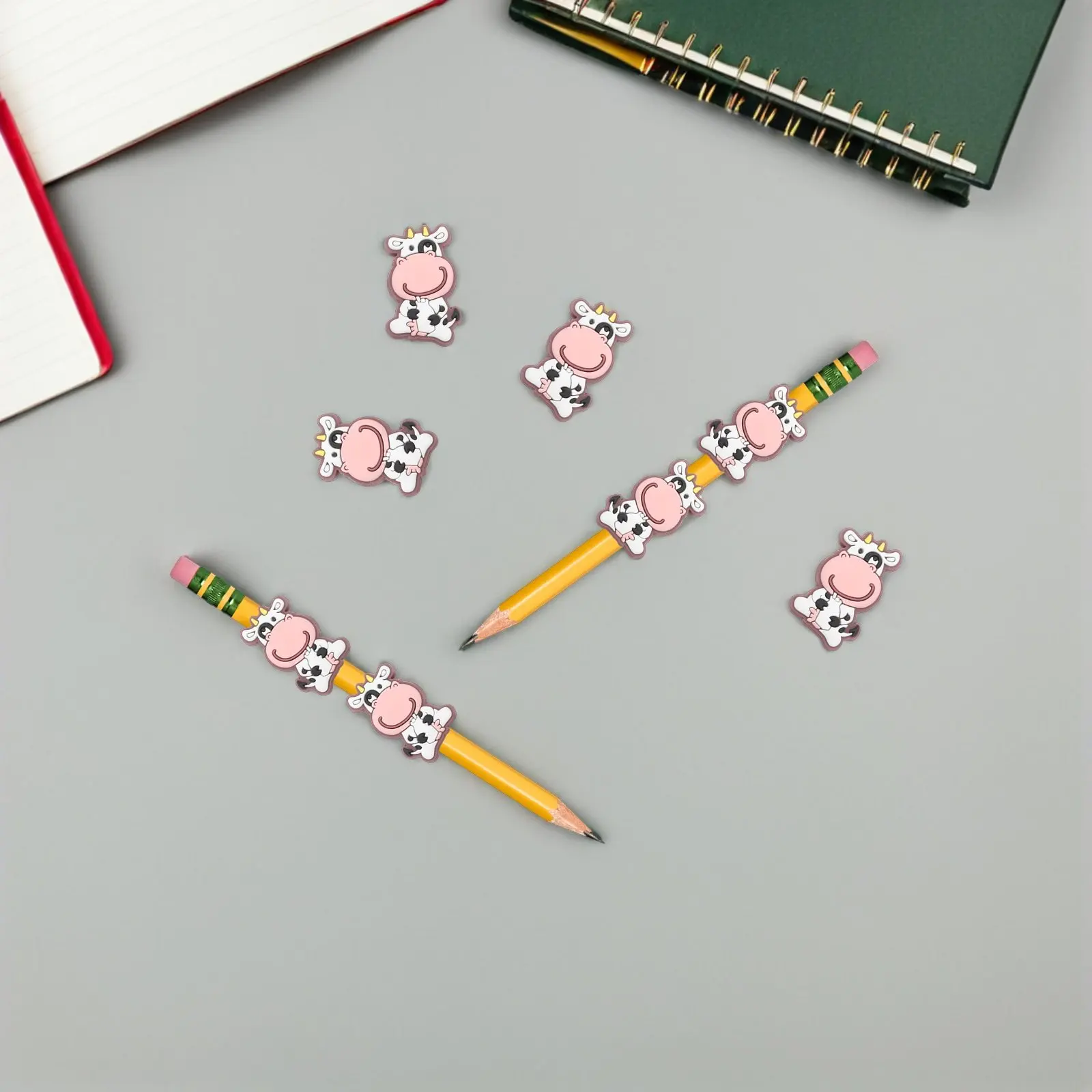 

20Pcs Cow Shaped Pencil Topper Decorations Soft PVC Secure Clip Ideal for School Classroom Students Kids Pencil Charms
