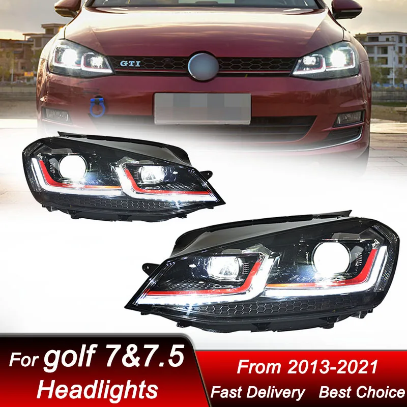 

Поп-автомобильные светодиодные фары для Volkswagen VW Golf 7 7,5 MK7 R Gti 2013-2021, светодиодные автомобильные фары в сборе, аксессуары для линз проектора Ki