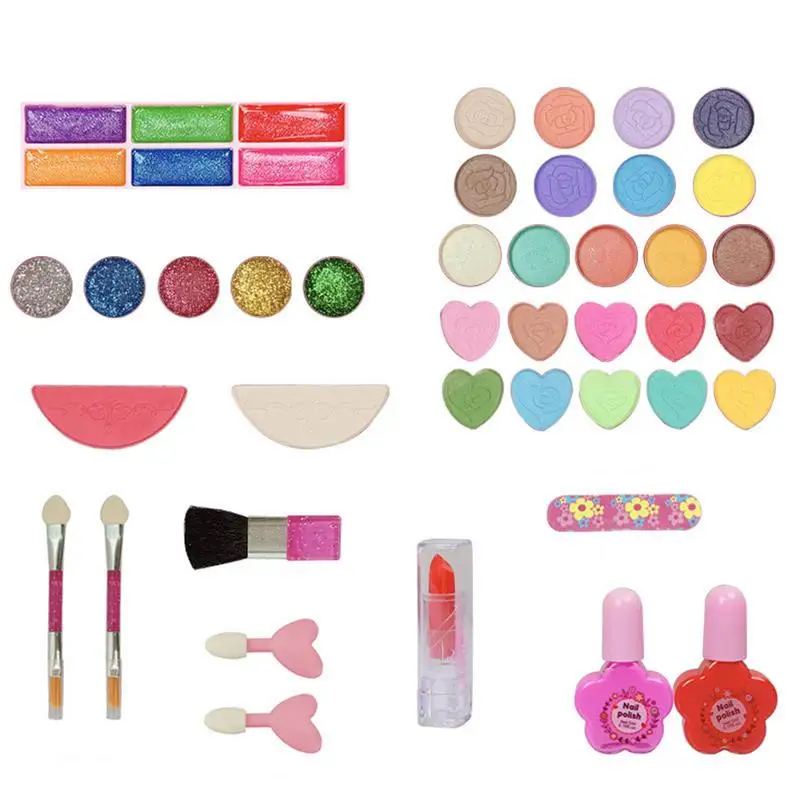 Juegos de maquillaje para niños y niñas, kits de maquillaje lavables de princesa, juego de belleza de imitación rosa, juguetes de maquillaje seguros y portátiles reales para niños pequeños