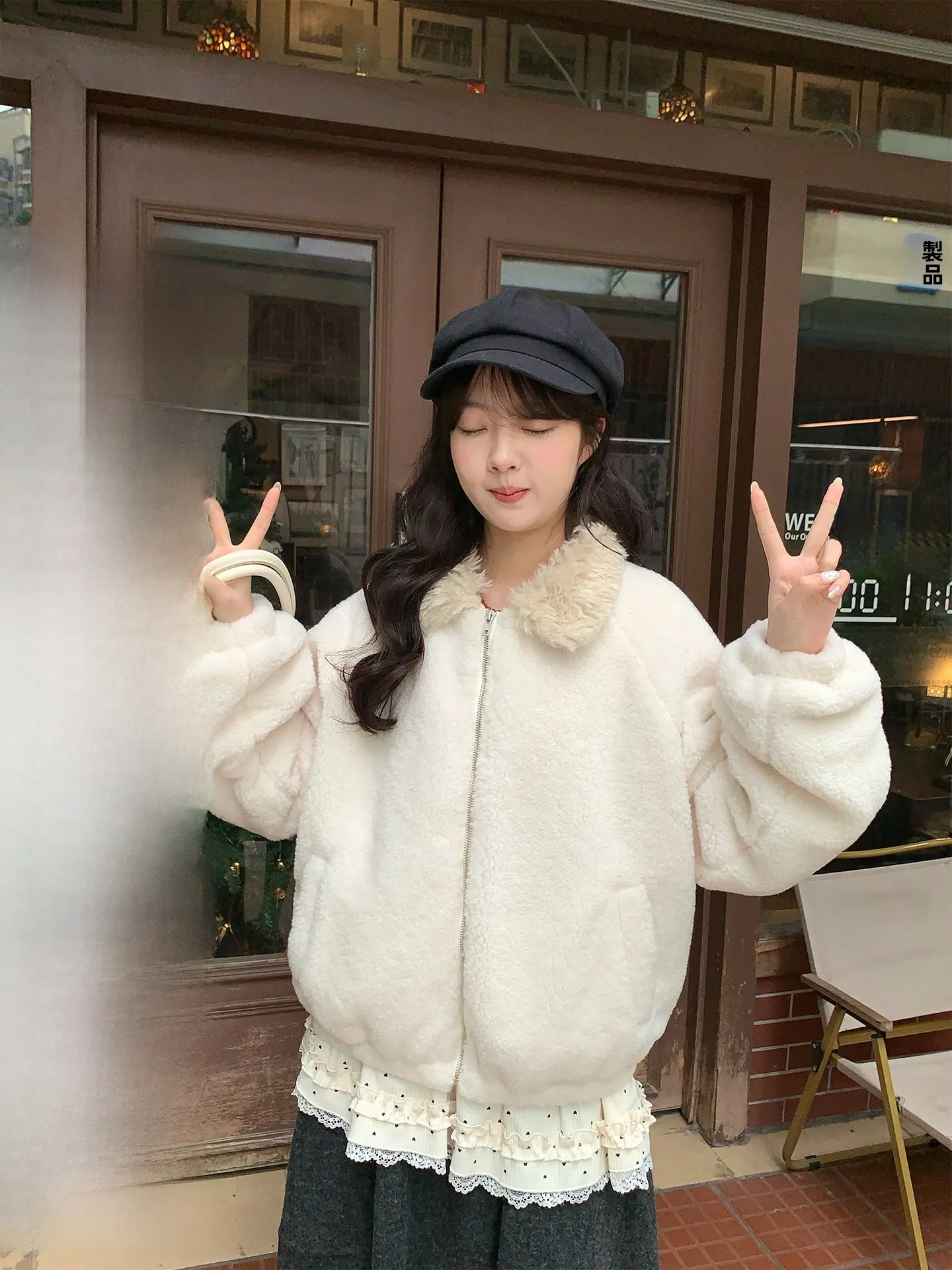 

Holli Korean Sle Sweet Fre Lamb Fur Collar Jaet Women's Cotton Coat 2025 New Sle Casual Loose Fit Long Sve