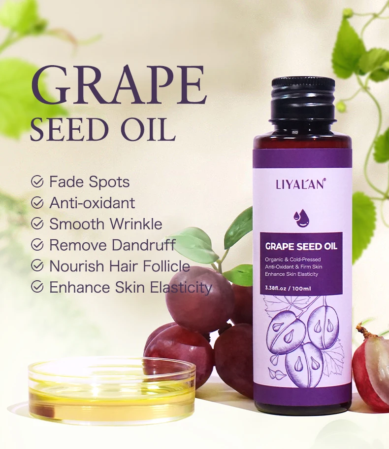 100ml Grape Seed Oil Skin Antioxidant Smooth Wrinkle Fade Spots Moisturizing Nourish Hair Organic Cold Press Carrier Oil