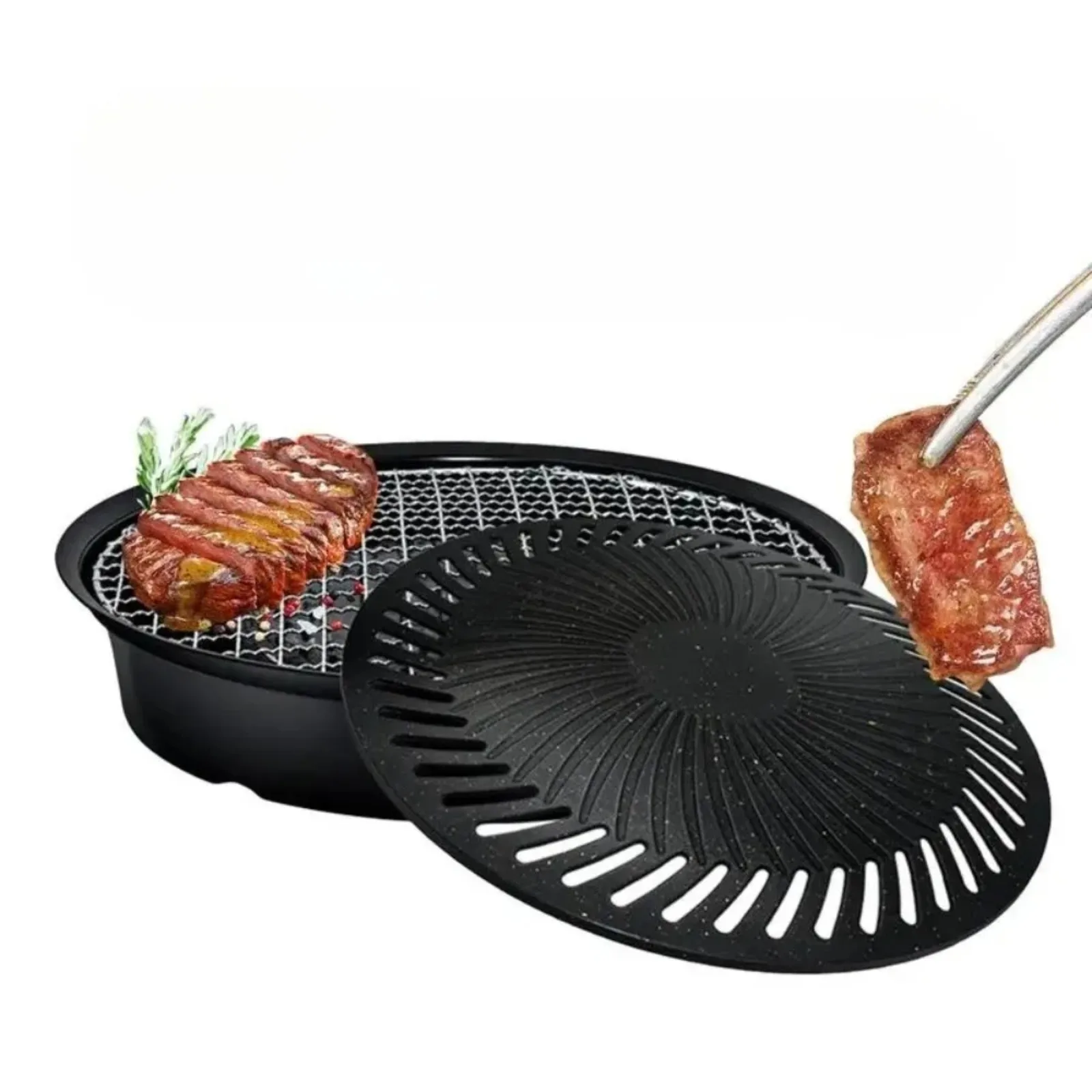 Portable Camping Grill Pan BBQ Grill Plate Nonstick Korean Barbecue Pan Outdoor Cooking Gear Frying Baking Tray Picnic Cookware