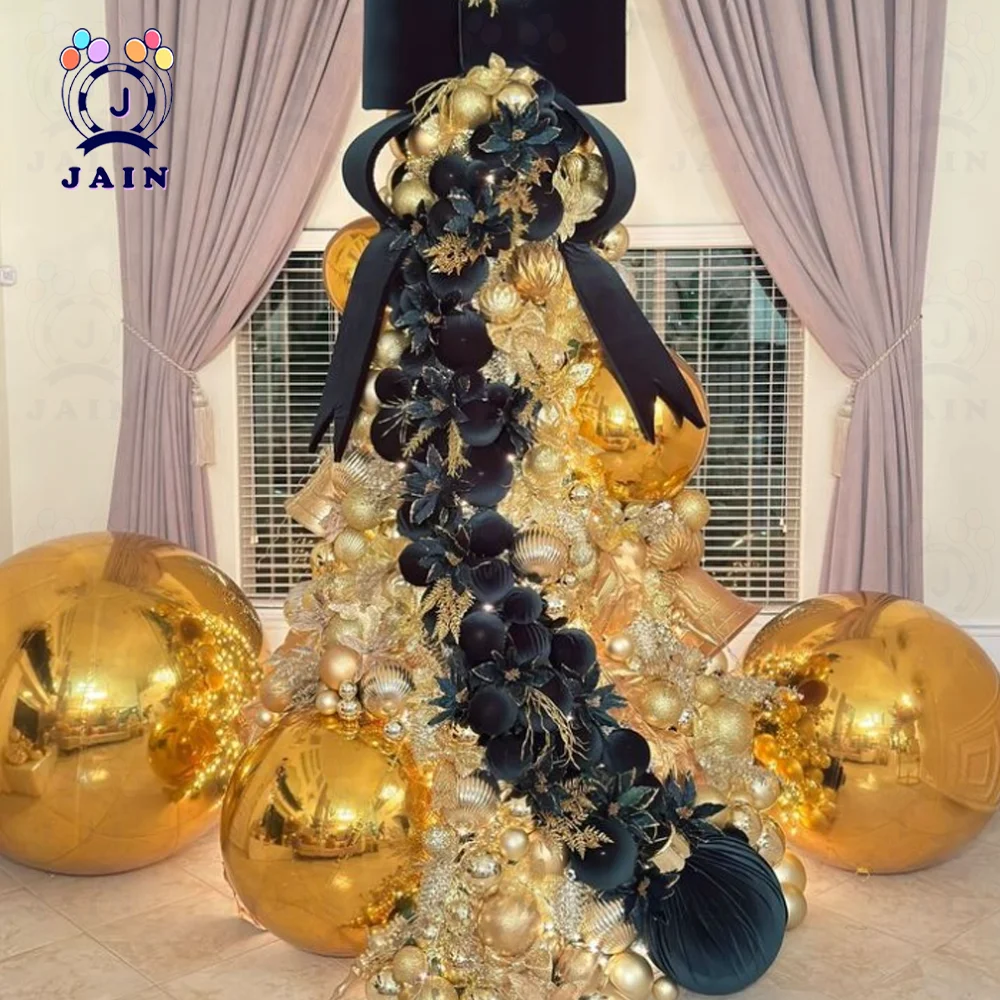 Gold Hanging Inflatable Mirror Balls, Big Bubble Balloon, PVC Decoration Ball for Events, Stage, Birthday Festival, 1Pc