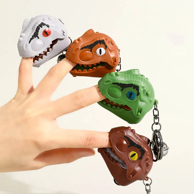 面白いクリエイティブな指噛み恐竜ヘッドおもちゃ車キーホルダーペンダント子供ギフトかわいい恐竜指噛みおもちゃプルバックカー
