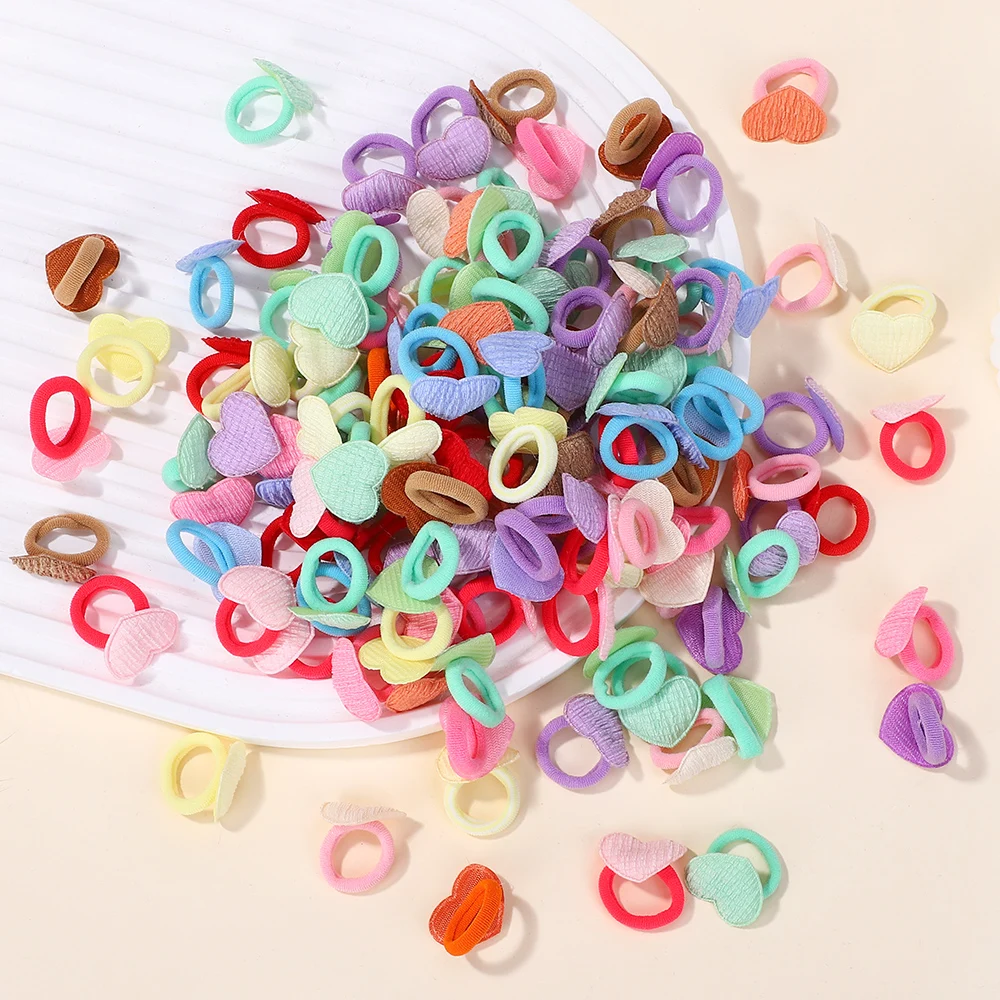 20 teile/los Kinder Herz Elastische Haarbänder für Baby Mädchen Zufällige Farben Gummi Krawatten Nette Haar Zubehör kinder Haar Bands