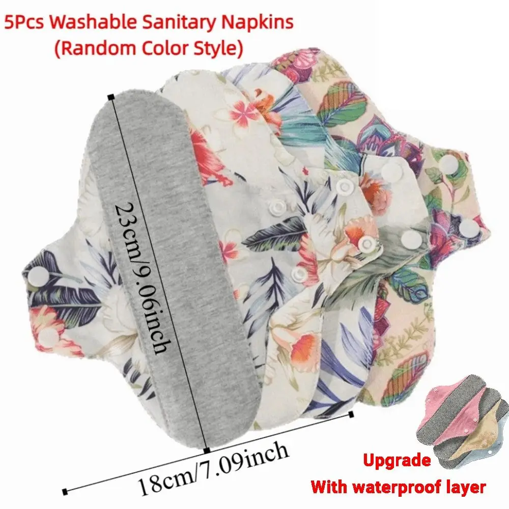 5Pcs Graphene Reusable Sanitary Pads 23CM Leak Proof Washable Sanitary Napkins Fast Absorbent Anti-Slip Panty Liner