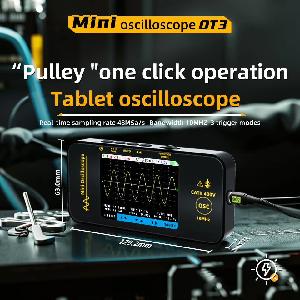 BSIDE OT3 Handheld Oscilloscope 3.2” TFT LCD Digital Scope Tester, 10MHz/48MSa/s,Potable Automotive Auto/Nomal/Single Trigger