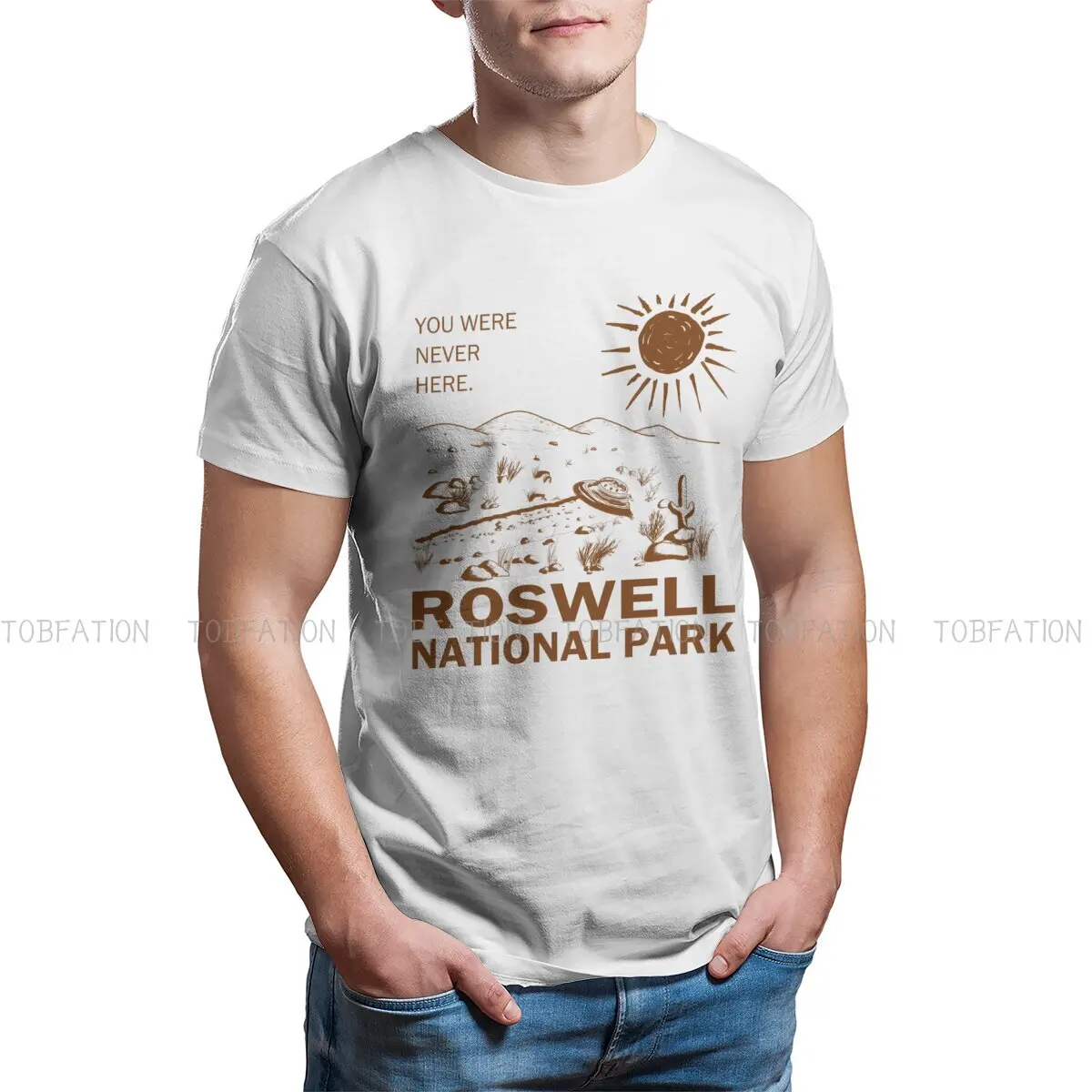 Roswell National Park UFO Flying Saucer Aliens Fashion TShirts Camping Men Style Fabric Streetwear T Shirt Round Neck Oversized