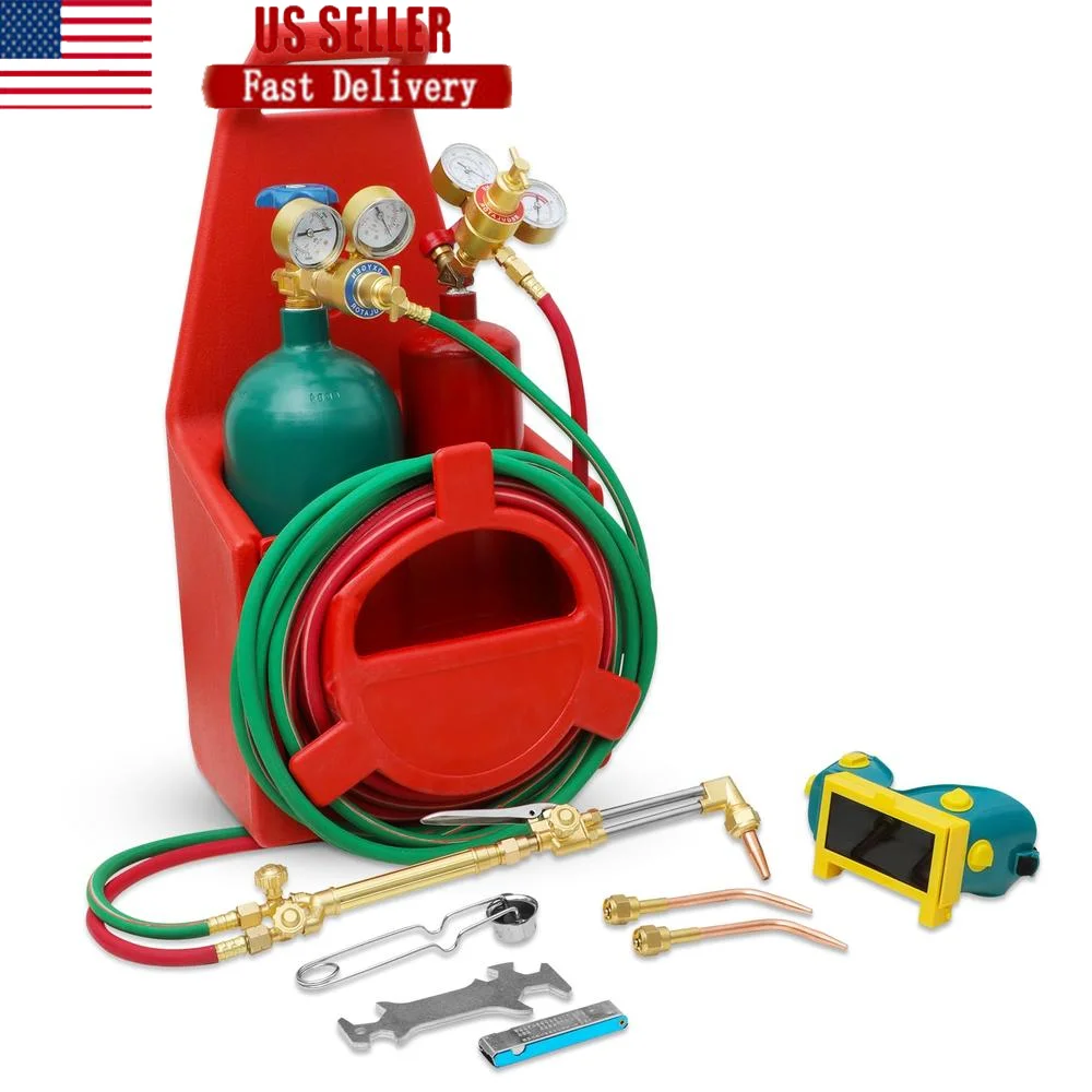 Portable Oxygen Acetylene Torch Kit with Gauge and Accessories Welding Cutting Set High Purity Brass Construction Easy to Carry