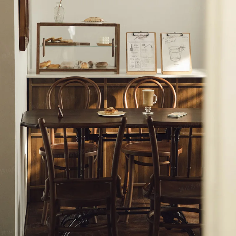 Retro americano mesa de jantar de madeira maciça retangular pernas de mesa de ferro forjado restaurante cafeteria