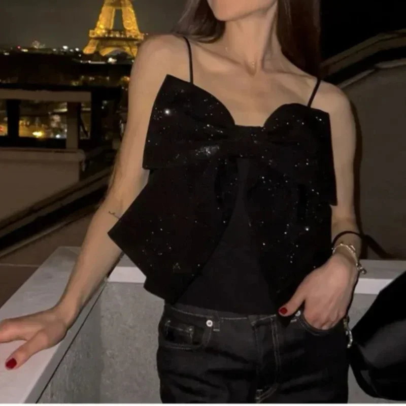 

Personality Street Rhinestone Bow Suspender Top Spring And Summer Fashion Spice Girl Women's Dress