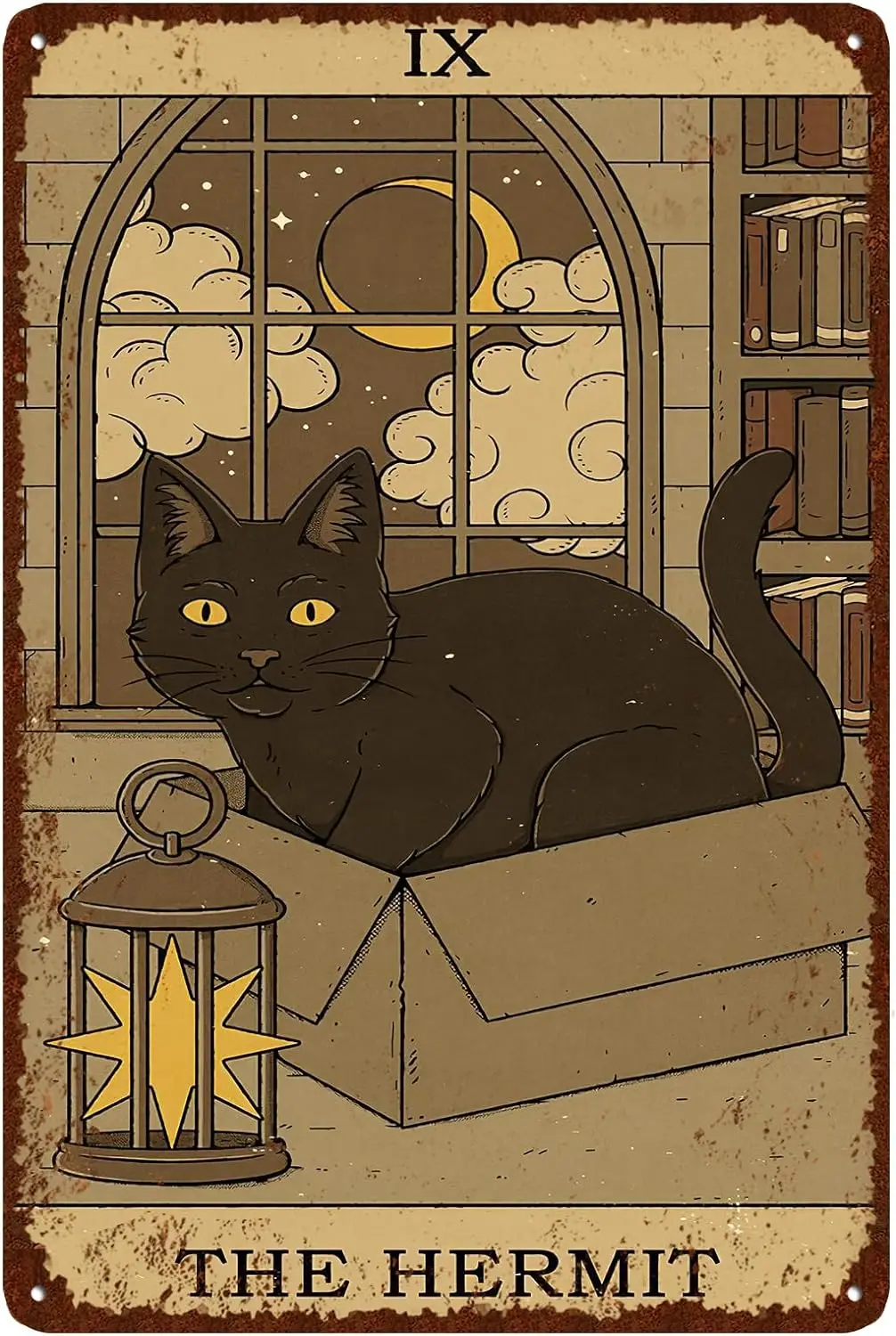Vintage Cat Tin Sign Retro Tarot Card Metal Sign Poster Wall Art Decor Bathroom Dorm Room Home Decor - Hermit