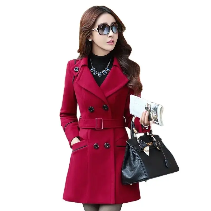 New Autumn Winter Women\'s Woolen Jacket Korean Slim Mid Length Ladies Wool Coat Fashion Double Breasted Casual Female Outwear