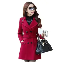 New Autumn Winter Women's Woolen Jacket Korean Slim Mid Length Ladies Wool Coat Fashion Double Breasted Casual Female Outwear