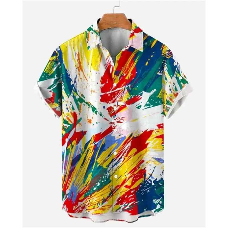 Summer Oversized Romantic Men's Shirts Rainbow Pattern Fashion Short Sleeve Print Simple Street Loose Comfort Hawaiian Shirts