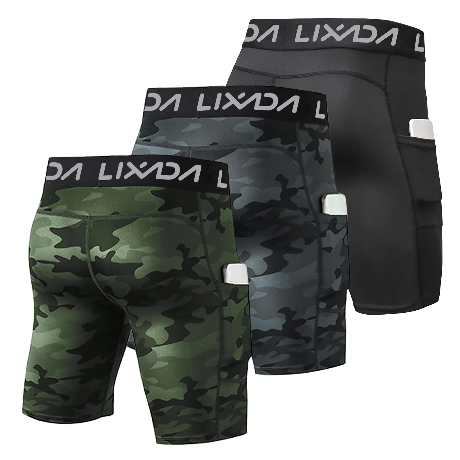 Lixada 3 Pack Men Sports Shorts L Size Active Workout Underwear with Pocket