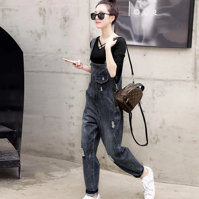 

Faionable Loose Women's Denim Overalls Spring Autumn High Waist Long Pants Classic Vintage Sle Casual Outfit Deep Color