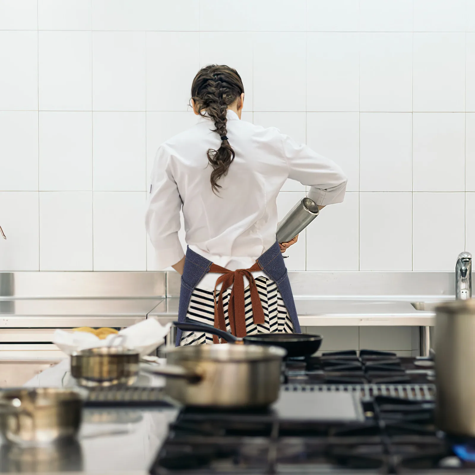 

Хлопковый джинсовый полуфартук с несколькими карманами для официантов ресторанов, официанток, бистро, унисекс, рабочая одежда