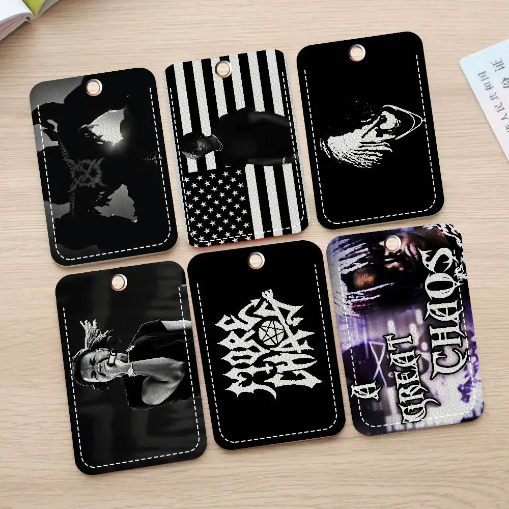 Rapper K-Ken C-Carson 1Pc PU Leather Card Holder Keychain Key Ring Door Lock Access Tags ID Card Case Keychain Card