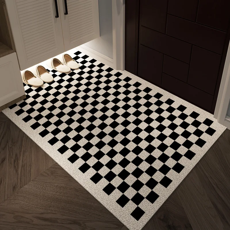 Modern Chessboard Grid Welcome Entrance Doormat Anti-slip PVC Floor Mats Entryway Porch Hallway Home Decor Dust Removal Carpet