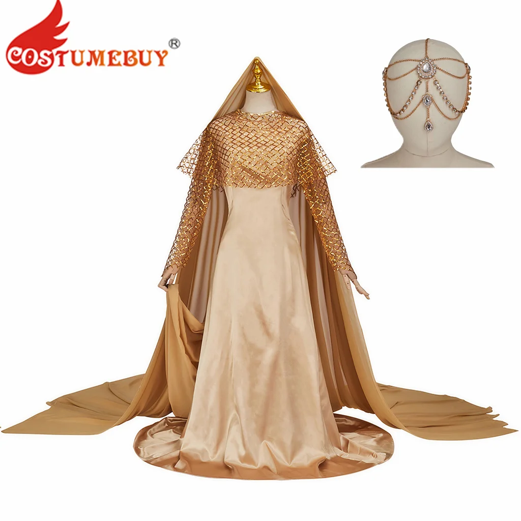 Lady Jessica Costume Yellow Dress Ball Gown Women Jessica Luxurious Dress with Veil Jewelry Halloween Carnival Party Suit