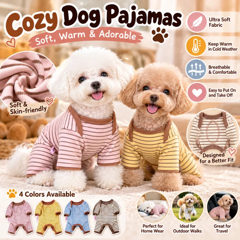 Fleece Dog Clothes Thick Coral Striped, 4 Leg Puppy Jumpsuit Warm Pet, Apparel For Bichon Teddy Pomeranian Winter, Clothing Gift