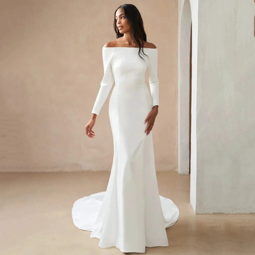 

Simple Elegant Wedding Dresses Customized Mermaid Bride Dress Off Shoulder Long Sleeve Gown Bridal New Vestido De Novia