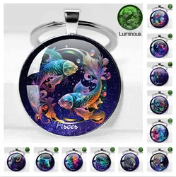 Animals Photo 12 Constellation Luminous Key Chains Zodiac Signs Keychain Bag Car Pendant Man Woman Holder Charms Keychain Gift