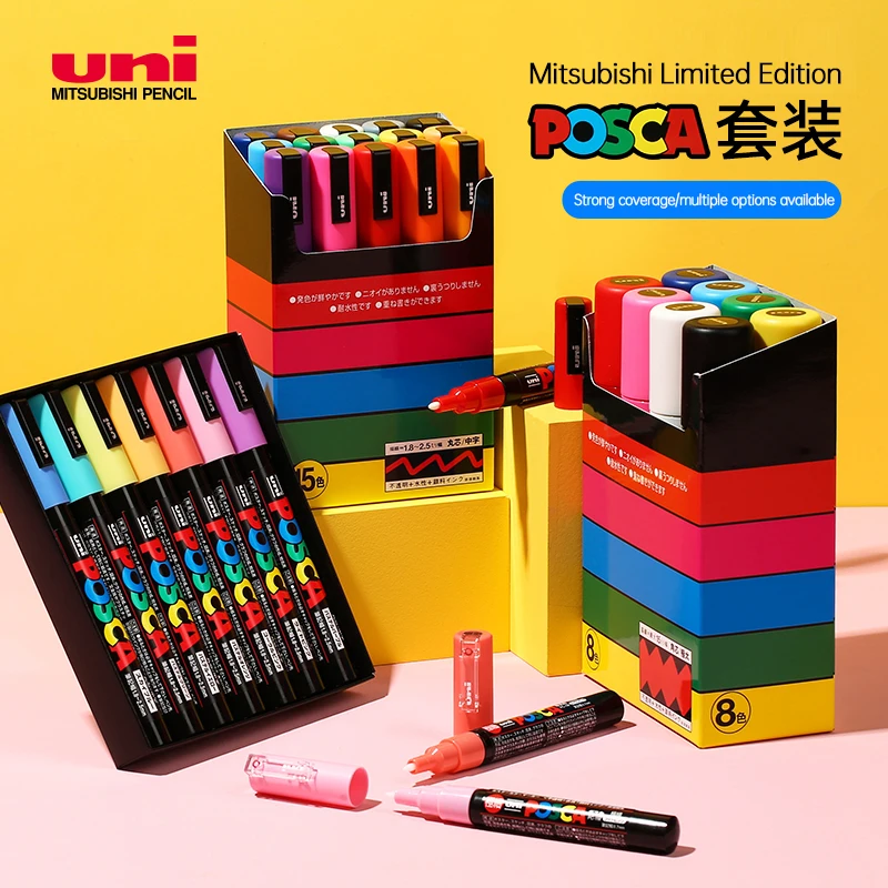 Uni POSCA Marker Pen Set Acrylic Paint Markers Pens PC-1M PC-3M PC-5M Painting Marking Drawing Graffiti Pens Art Supplies