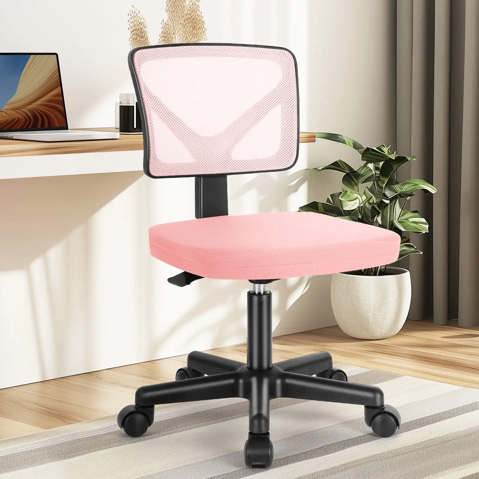 

Ergonomic Home Office Mesh Desk Chair, Small Space, Armless Rolling Chair for Adults,