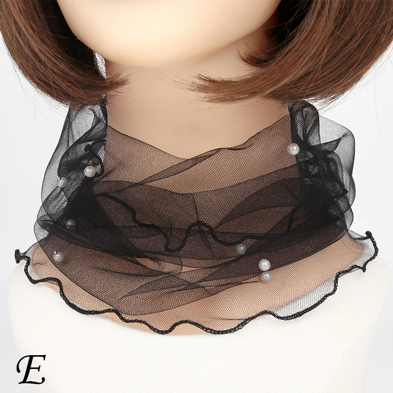 Elegant Mesh Faux Pearl Collars Women Lace Beaded Scarf Spring Summer Scarves Wind Sun Protection Clothes Accessories