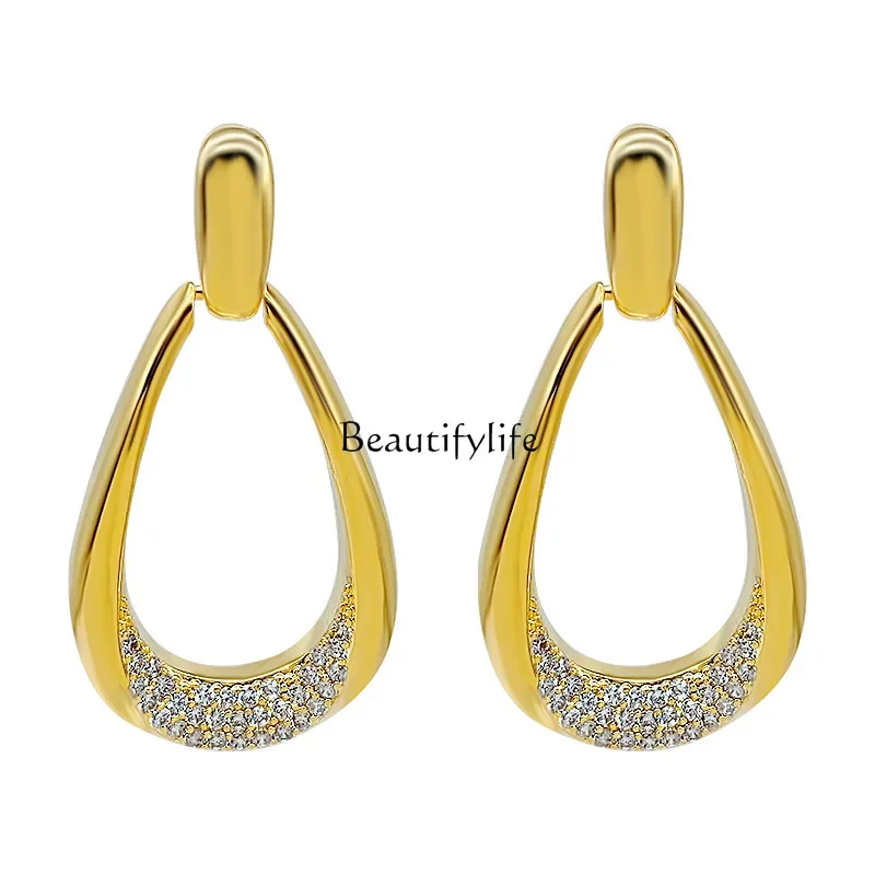 

Diamond-encrusted large water drop fashion earrings exaggerated and unique light luxury high-end earrings